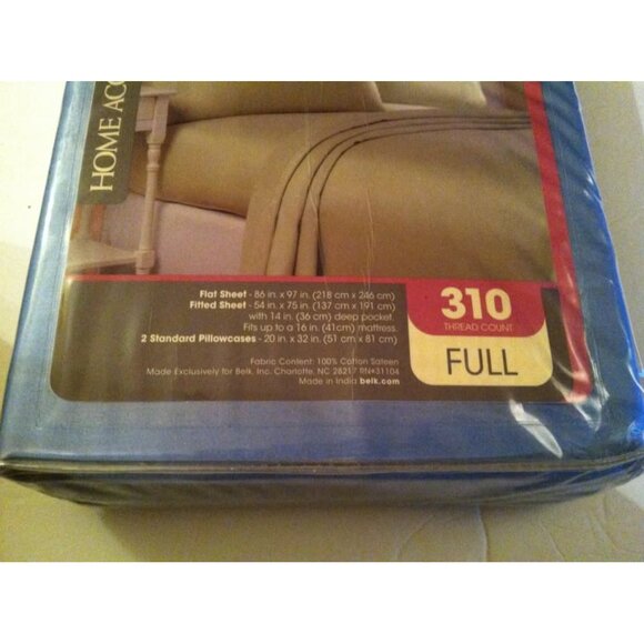 HOME ACCENTS NEW BLUE 100%COTTON SATEEN FULL SHEET SET - Picture 3 of 10